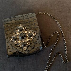 Elegant Black Croc-Embossed Chain Bag
